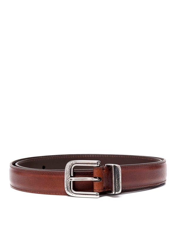 BRUNELLO CUCINELLI MEN'S BROWN LEATHER BELT WITH BUCKLE