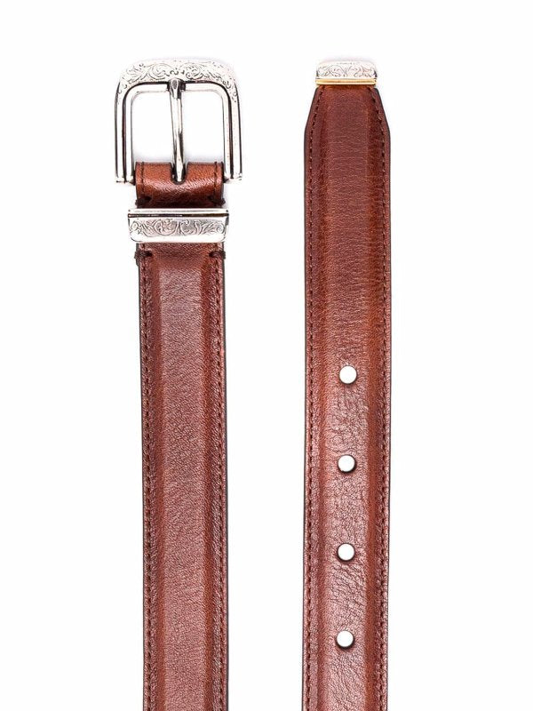 BRUNELLO CUCINELLI MEN'S BROWN LEATHER BELT WITH BUCKLE
