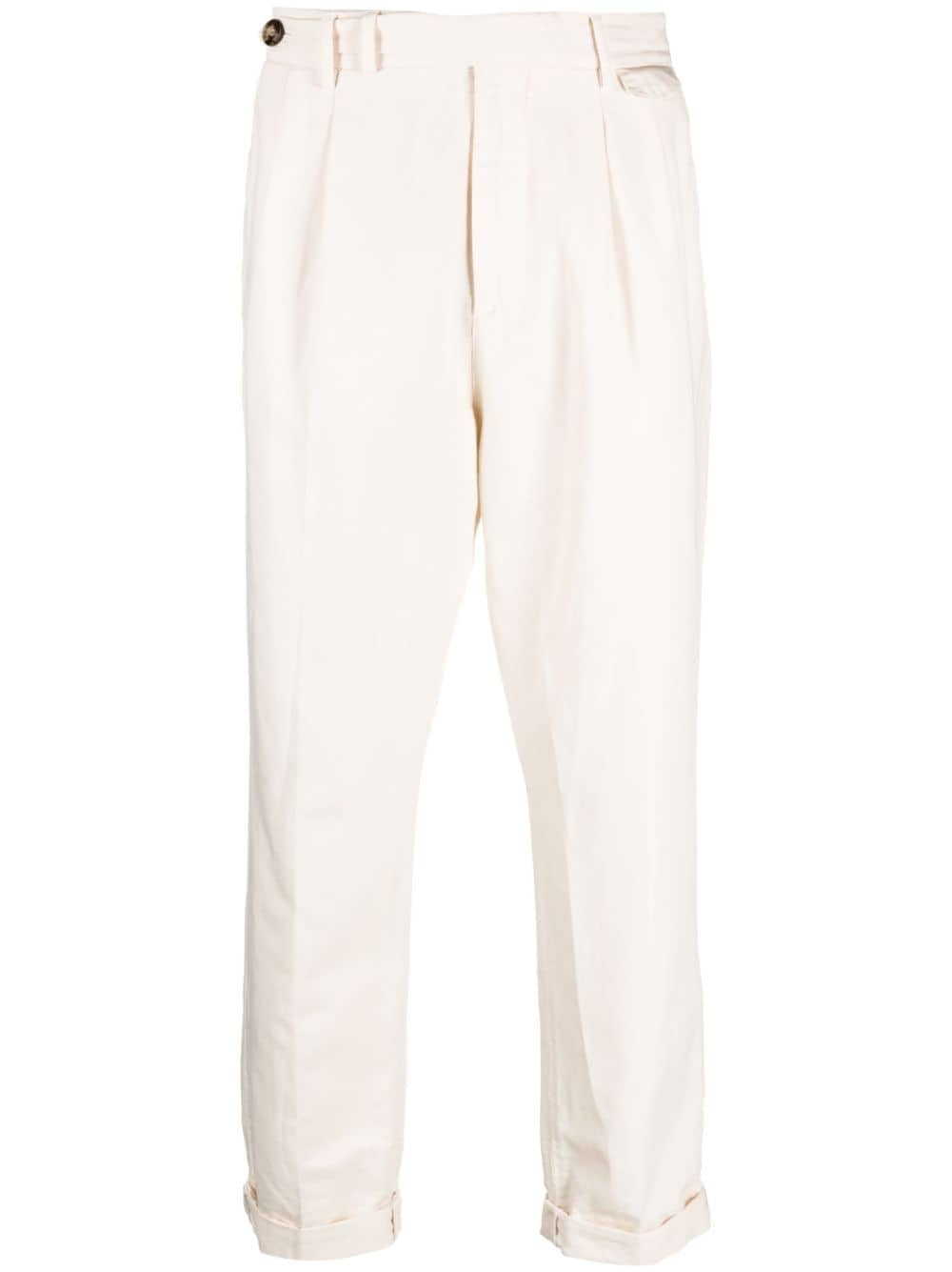 BRUNELLO CUCINELLI MEN'S OFF WHITE PLEATED TROUSERS