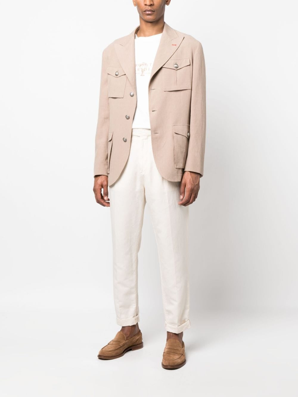 BRUNELLO CUCINELLI MEN'S OFF WHITE PLEATED TROUSERS