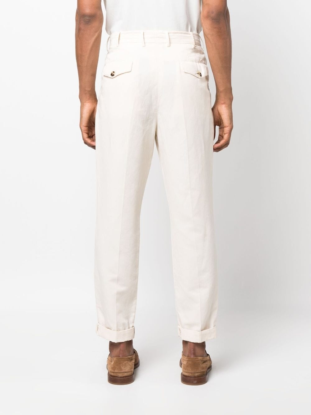 BRUNELLO CUCINELLI MEN'S OFF WHITE PLEATED TROUSERS