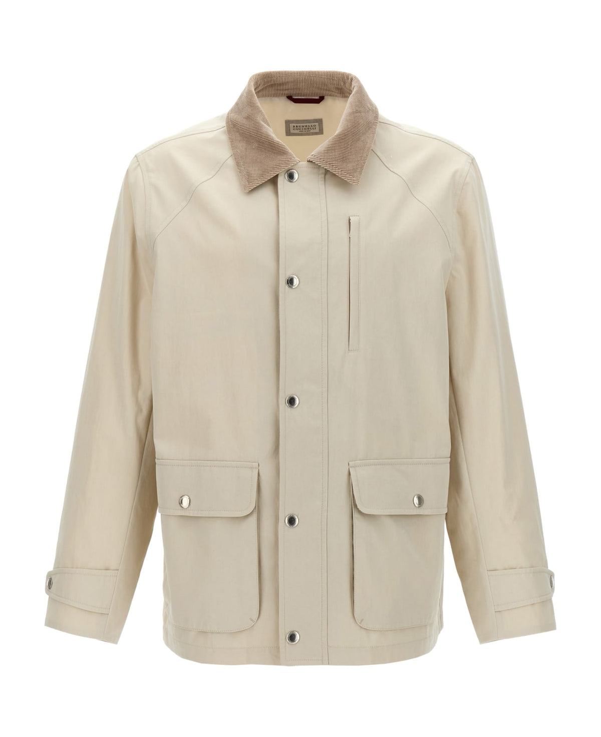 BRUNELLO CUCINELLI MEN'S ICE WHITE COTTON JACKET WITH CORDUROY COLLAR