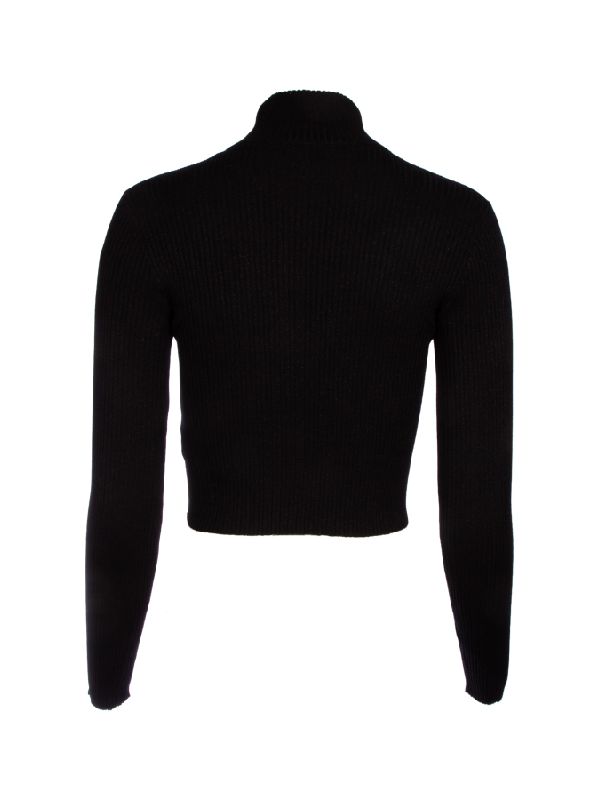 BRUNELLO CUCINELLI WOMEN'S BLACK WOOL SILK BLEND CROPPED TURTLENECK SHIRT