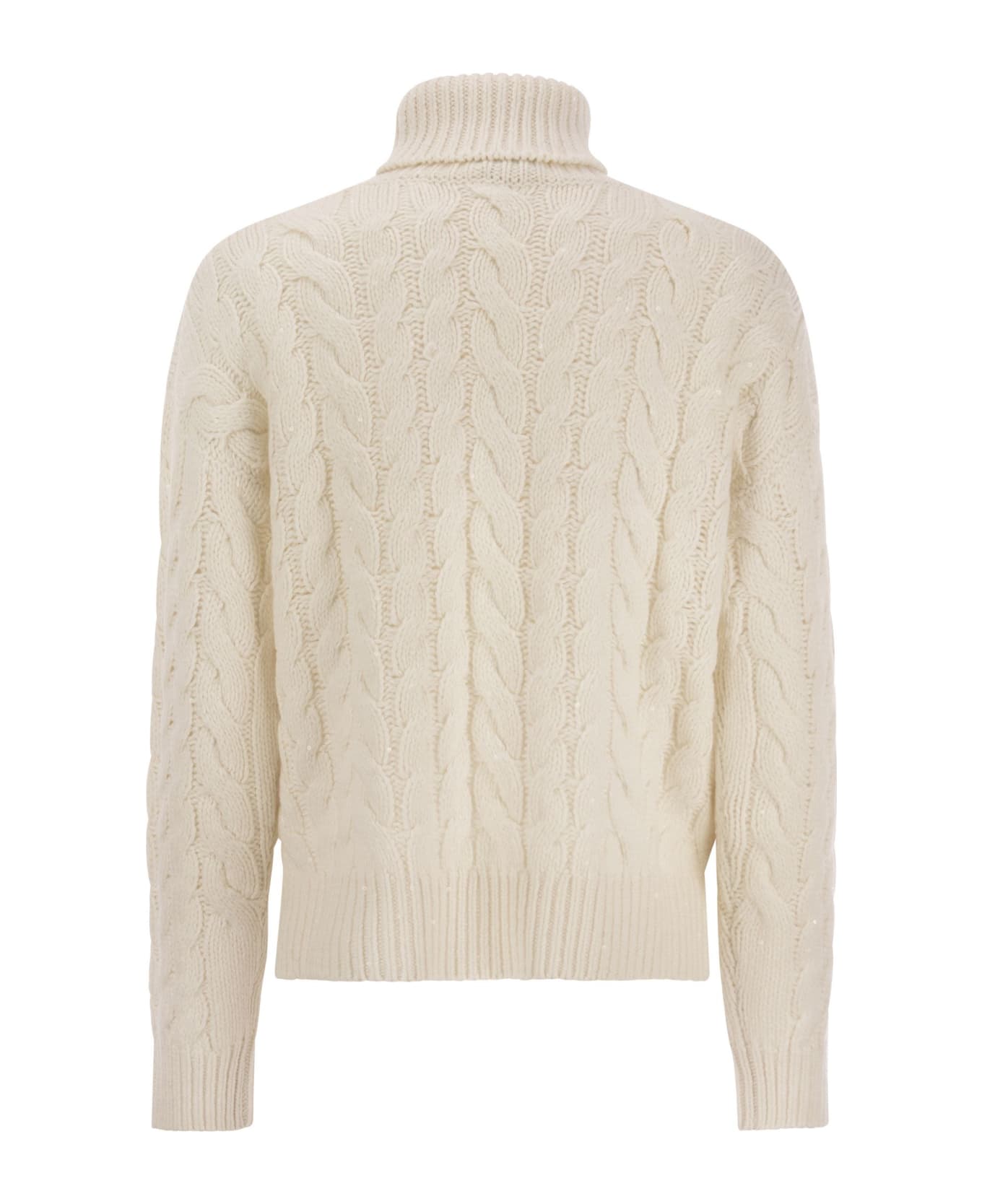BRUNELLO CUCINELLI WOMEN'S IVORY CABLE KNIT TURTLENECK SWEATER