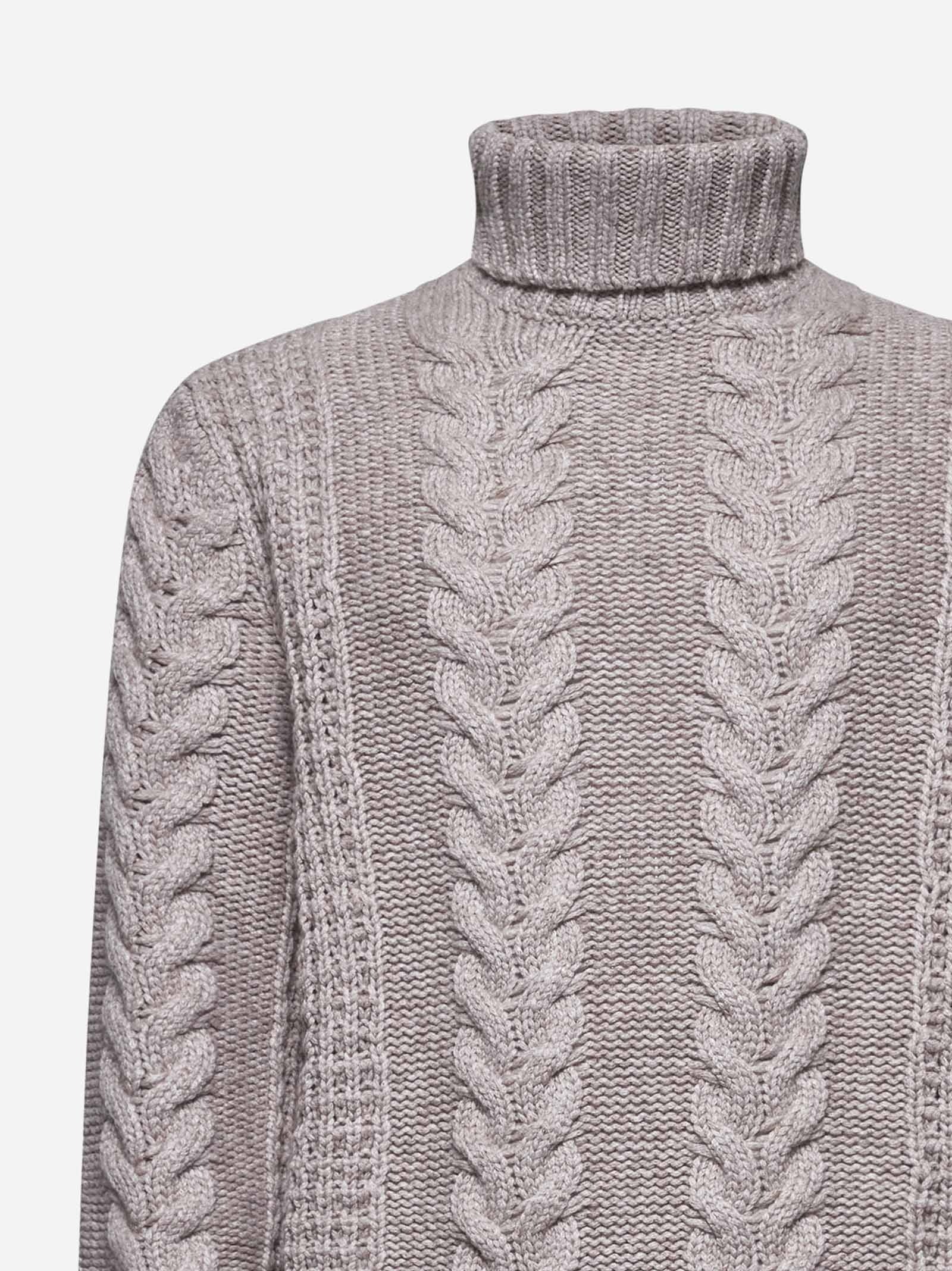 BRUNELLO CUCINELLI MEN'S TAUPE CABLE KNIT TURTLENECK SWEATER