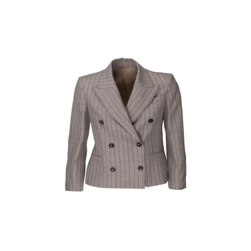 BRUNELLO CUCINELLI WOMEN'S TAUPE WOOL DOUBLE BREASTED JACKET