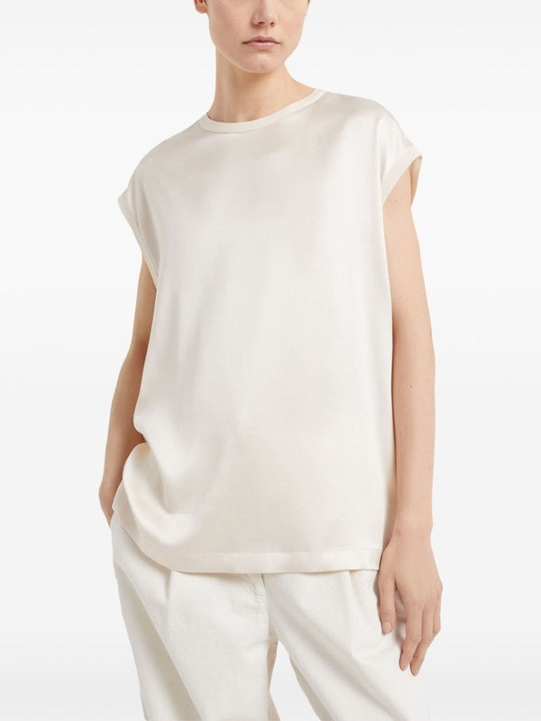 BRUNELLO CUCINELLI WOMEN'S CREAM CAP SLEEVE BLOUSE