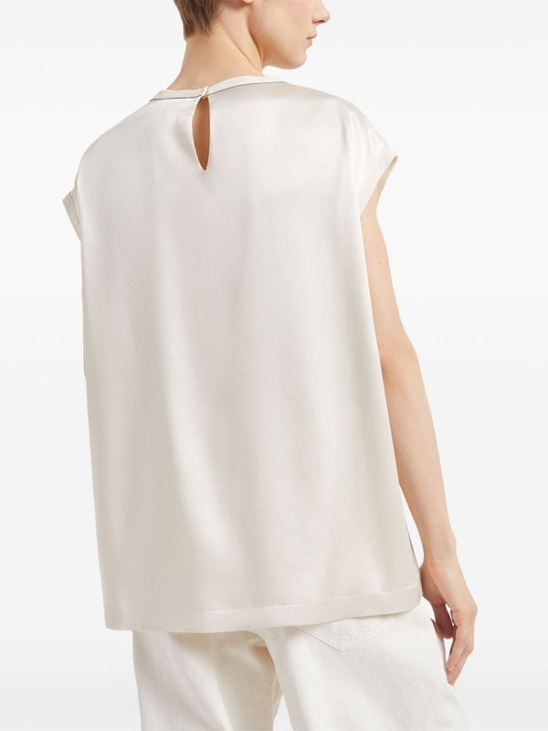 BRUNELLO CUCINELLI WOMEN'S CREAM CAP SLEEVE BLOUSE