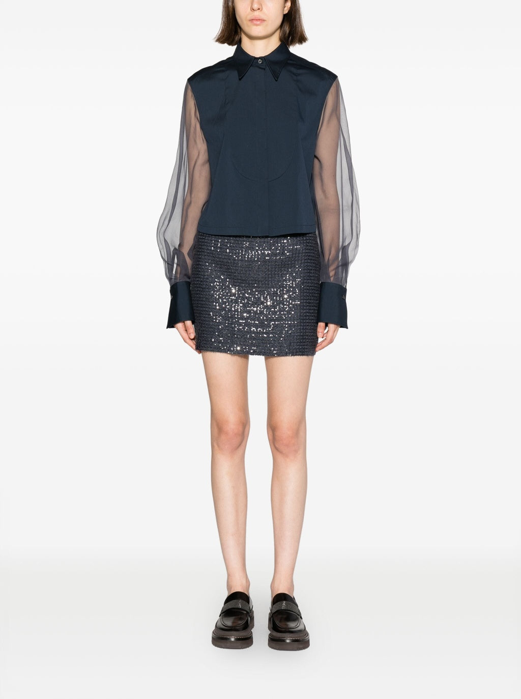 BRUNELLO CUCINELLI WOMEN'S DARK GREY SEQUIN MINI SKIRT