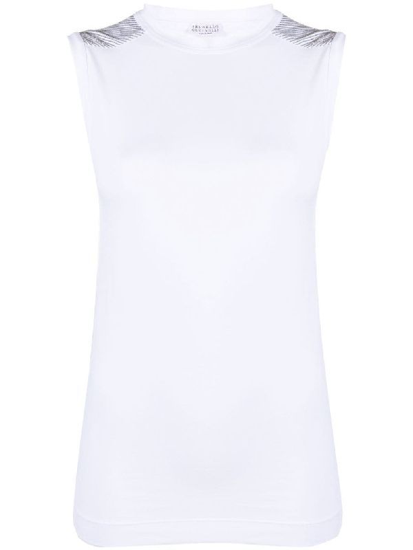 BRUNELLO CUCINELLI WOMEN'S WHITE SLEEVELESS FITTED TOP