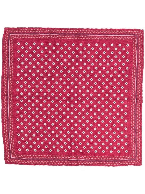 BRUNELLO CUCINELLI MEN'S RED PATTERNED SILK POCKET SQUARE