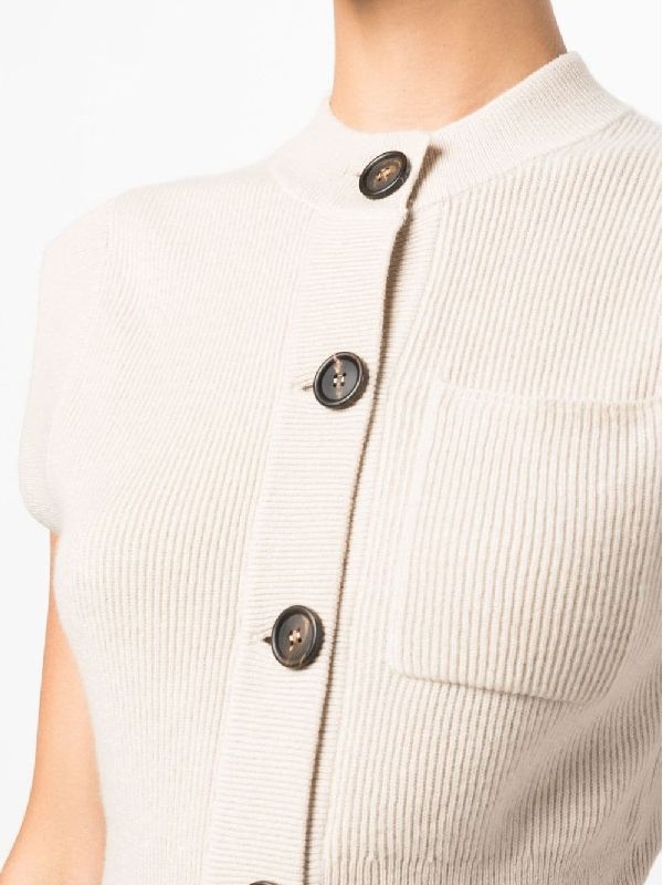BRUNELLO CUCINELLI WOMEN'S BEIGE RIBBED KNIT CARDIGAN SWEATER