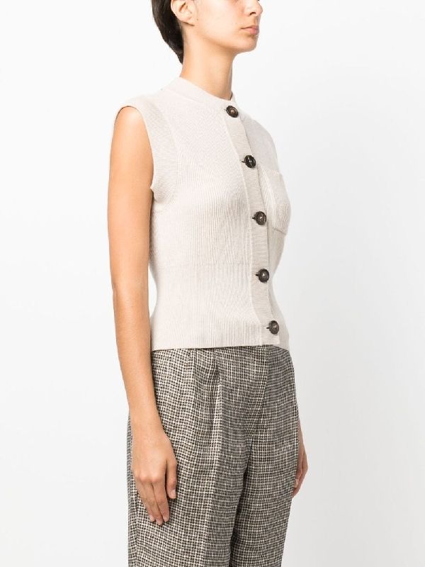 BRUNELLO CUCINELLI WOMEN'S BEIGE RIBBED KNIT CARDIGAN SWEATER