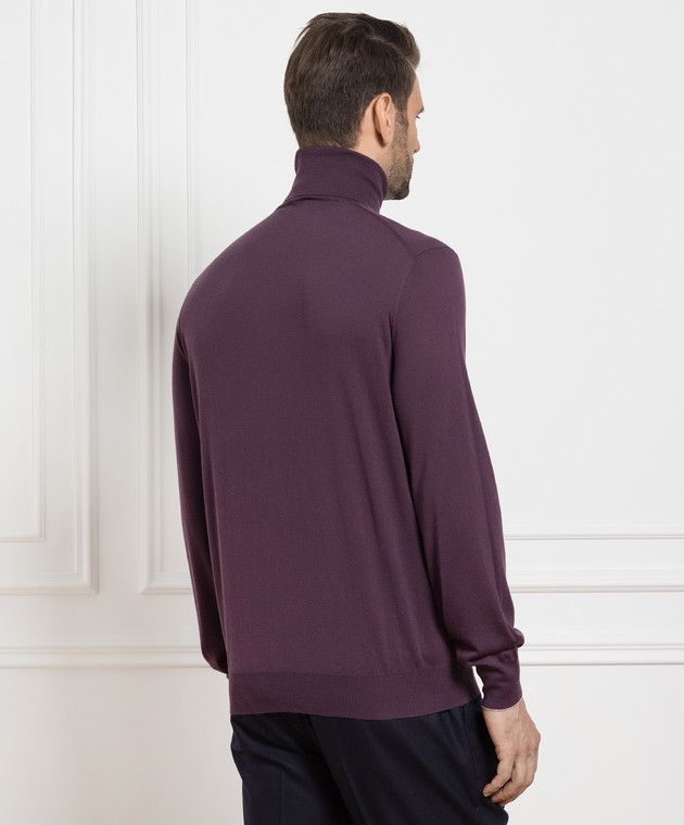 BRUNELLO CUCINELLI MEN'S PLUM TURTLENECK KNIT SWEATER