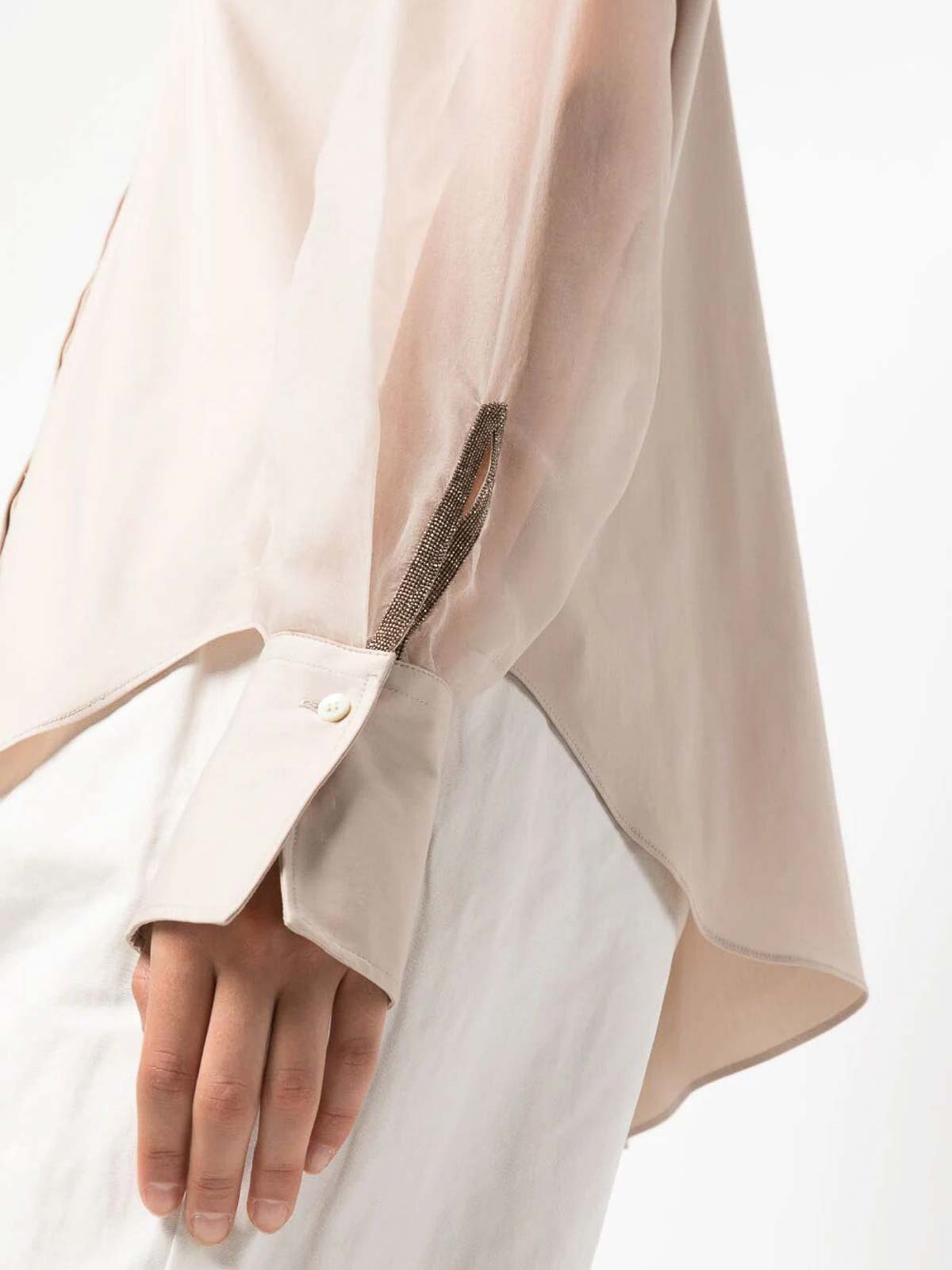 BRUNELLO CUCINELLI WOMEN'S SHEER SLEEVE PINK BEIGE BLOUSE