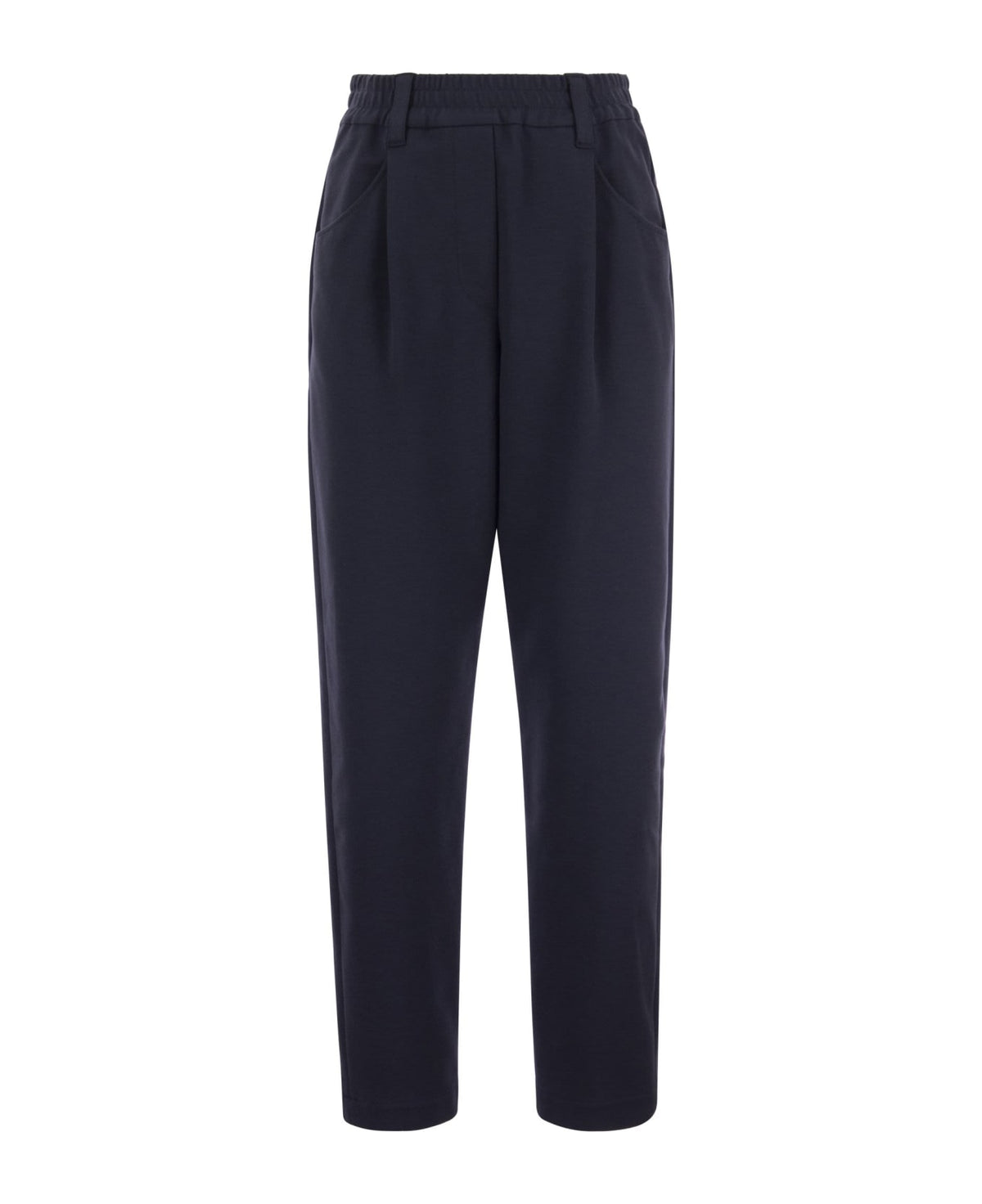 BRUNELLO CUCINELLI WOMEN'S NAVY TAILORED COTTON TROUSERS
