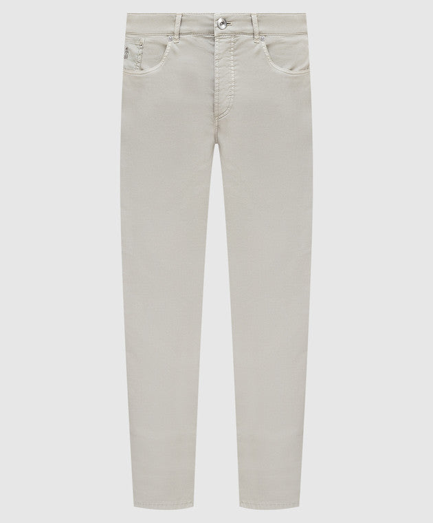 BRUNELLO CUCINELLI MEN'S BEIGE FIVE-POCKET TAILORED TROUSERS