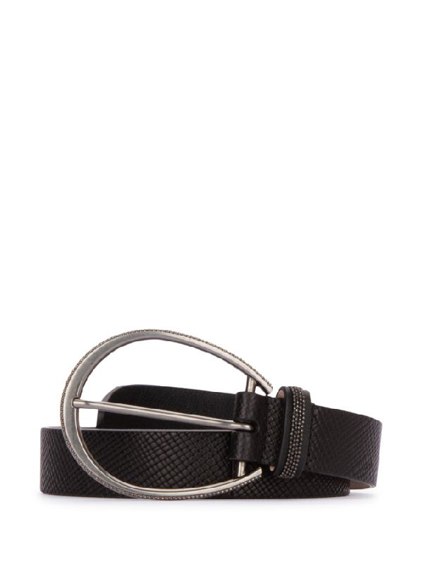 BRUNELLO CUCINELLI WOMEN'S BLACK LEATHER TEXTURED BELT