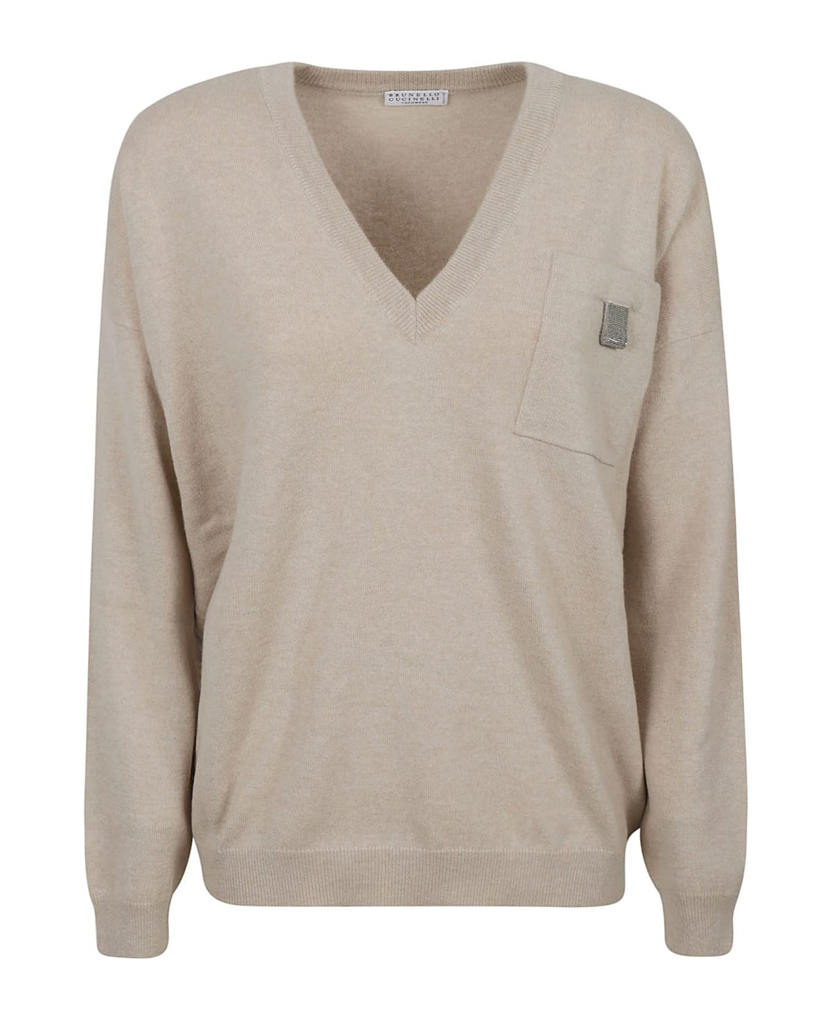 BRUNELLO CUCINELLI WOMEN'S FEATHER WOOL V NECK SWEATER