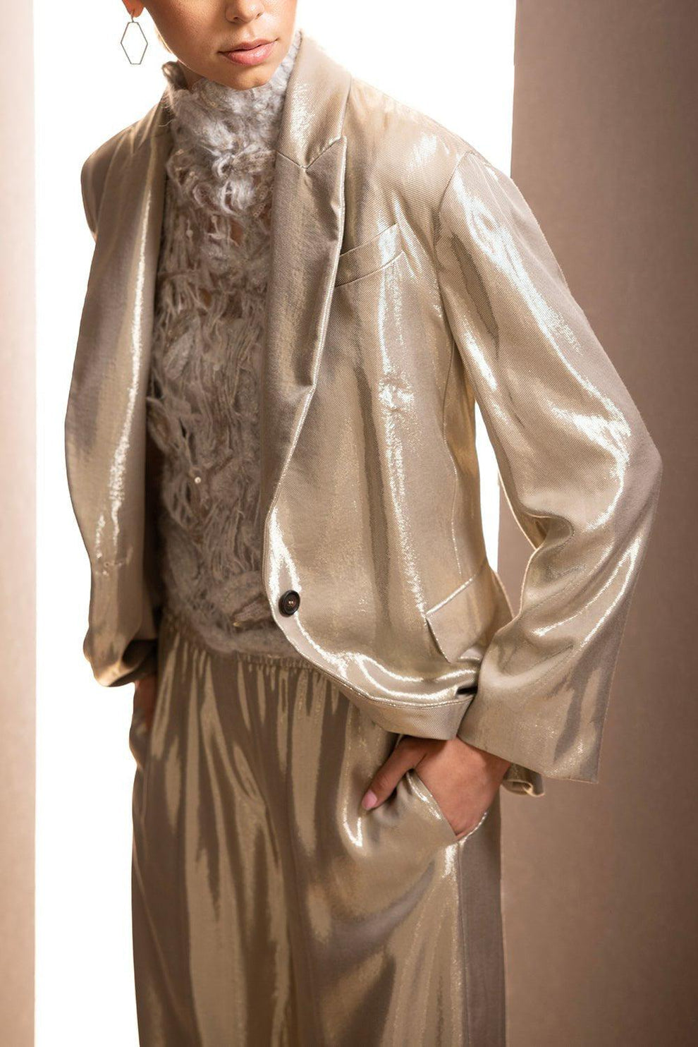 BRUNELLO CUCINELLI WOMEN'S GOLD WIDE-LEG SATIN TROUSERS