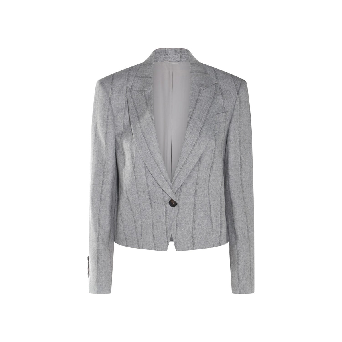 BRUNELLO CUCINELLI WOMEN'S LIGHT GREY WOOL SINGLE BUTTON JACKET