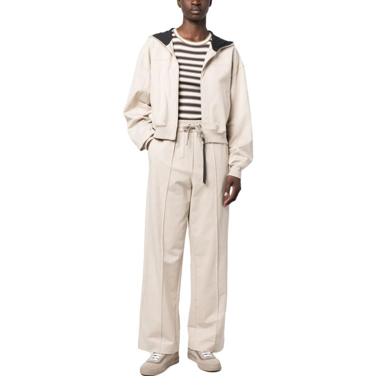 BRUNELLO CUCINELLI WOMEN'S SOFT STONE COTTON WIDE LEG TROUSERS