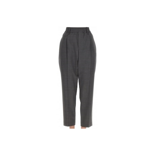 BRUNELLO CUCINELLI WOMEN'S DARK GREY WOOL TAPERED TROUSERS