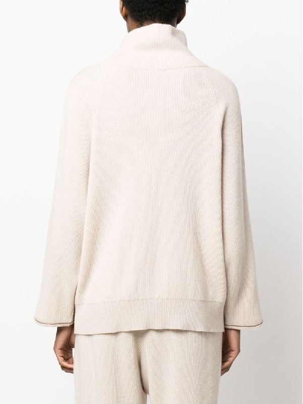 BRUNELLO CUCINELLI WOMEN'S BEIGE RIBBED KNIT SWEATER