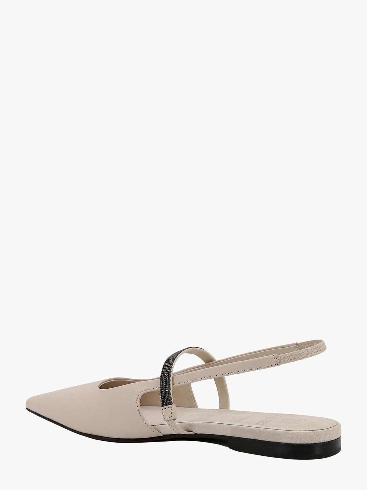 BRUNELLO CUCINELLI WOMEN'S IVORY LEATHER POINTED TOE SLINGBACK SHOE