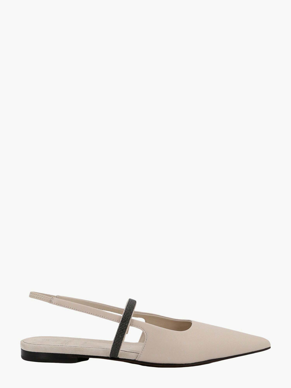 BRUNELLO CUCINELLI WOMEN'S IVORY LEATHER POINTED TOE SLINGBACK SHOE