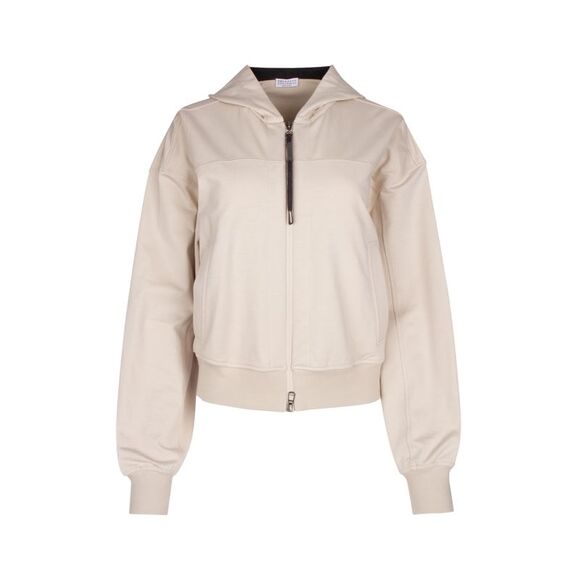 BRUNELLO CUCINELLI WOMEN'S SOFT STONE COTTON ZIP FRONT HOODED JACKET