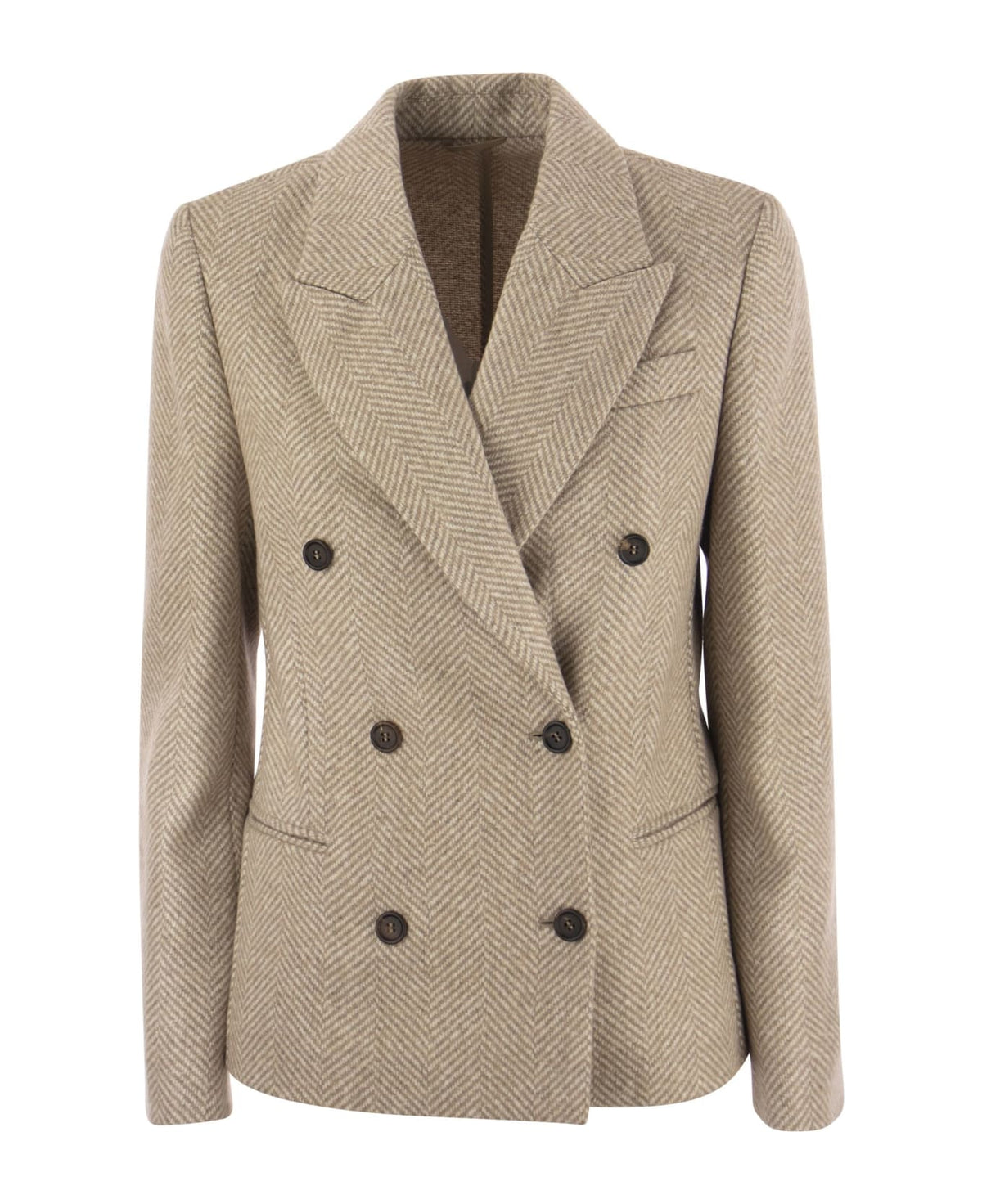 BRUNELLO CUCINELLI WOMEN'S CAMEL DOUBLE BREASTED WOOL BLEND JACKET