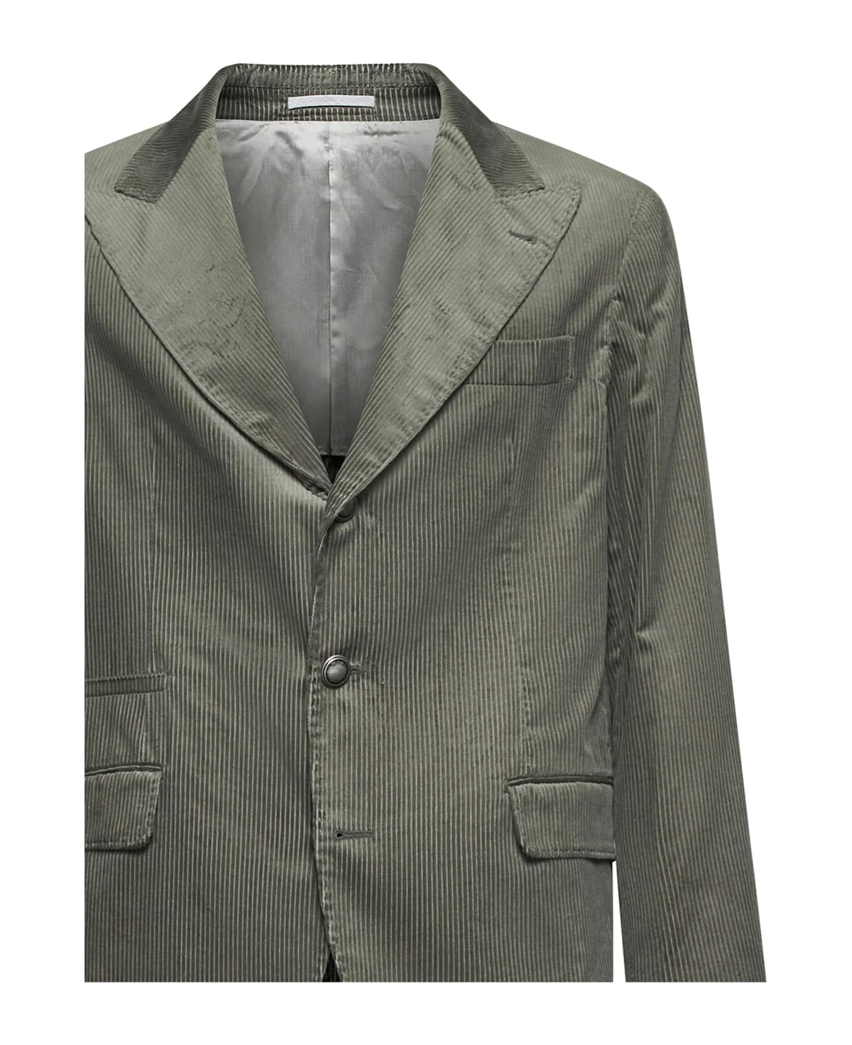 BRUNELLO CUCINELLI MEN'S OLIVE COTTON PINSTRIPE BLAZER