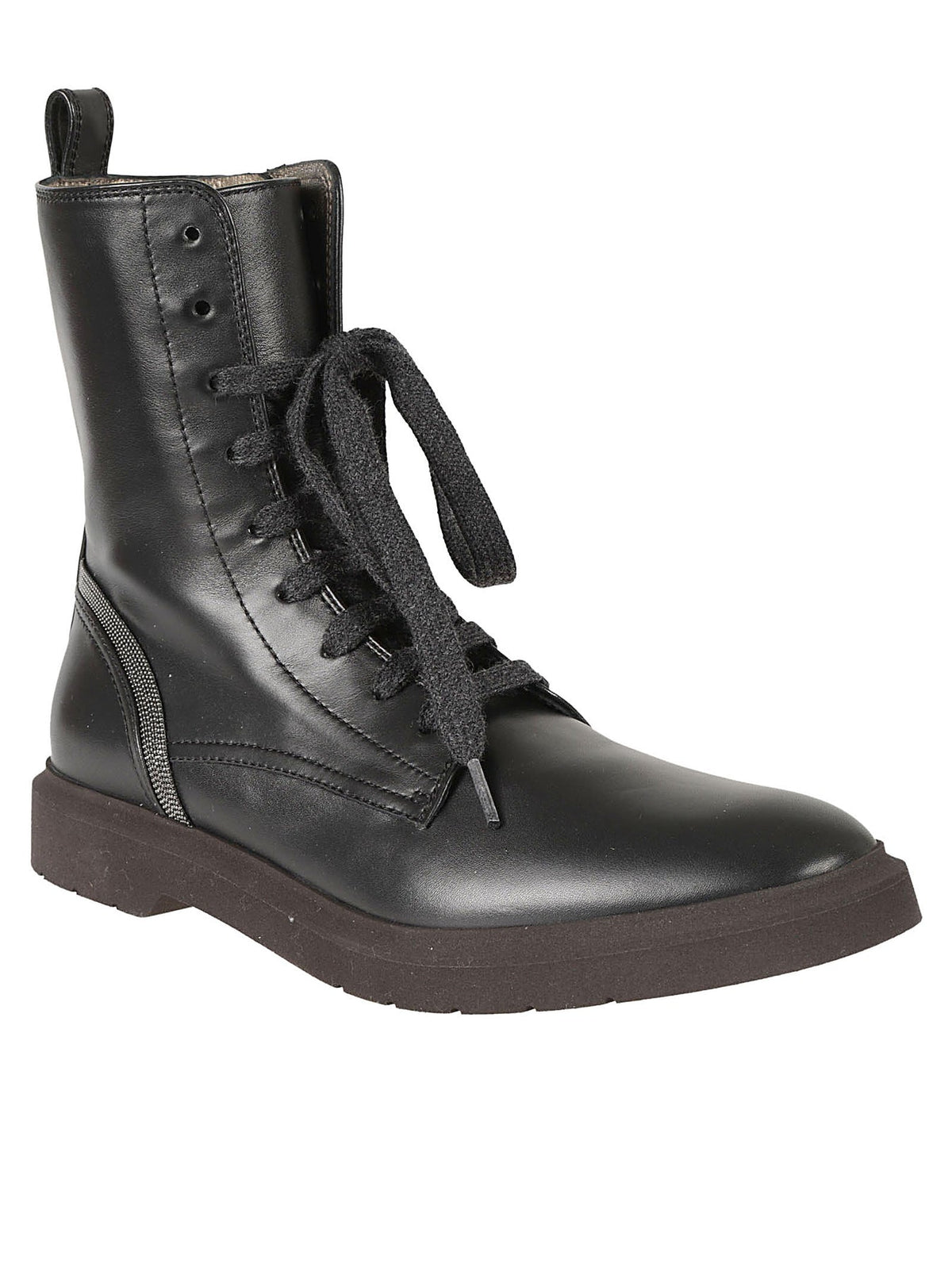 BRUNELLO CUCINELLI WOMEN'S BLACK LEATHER LACE UP ANKLE BOOTS