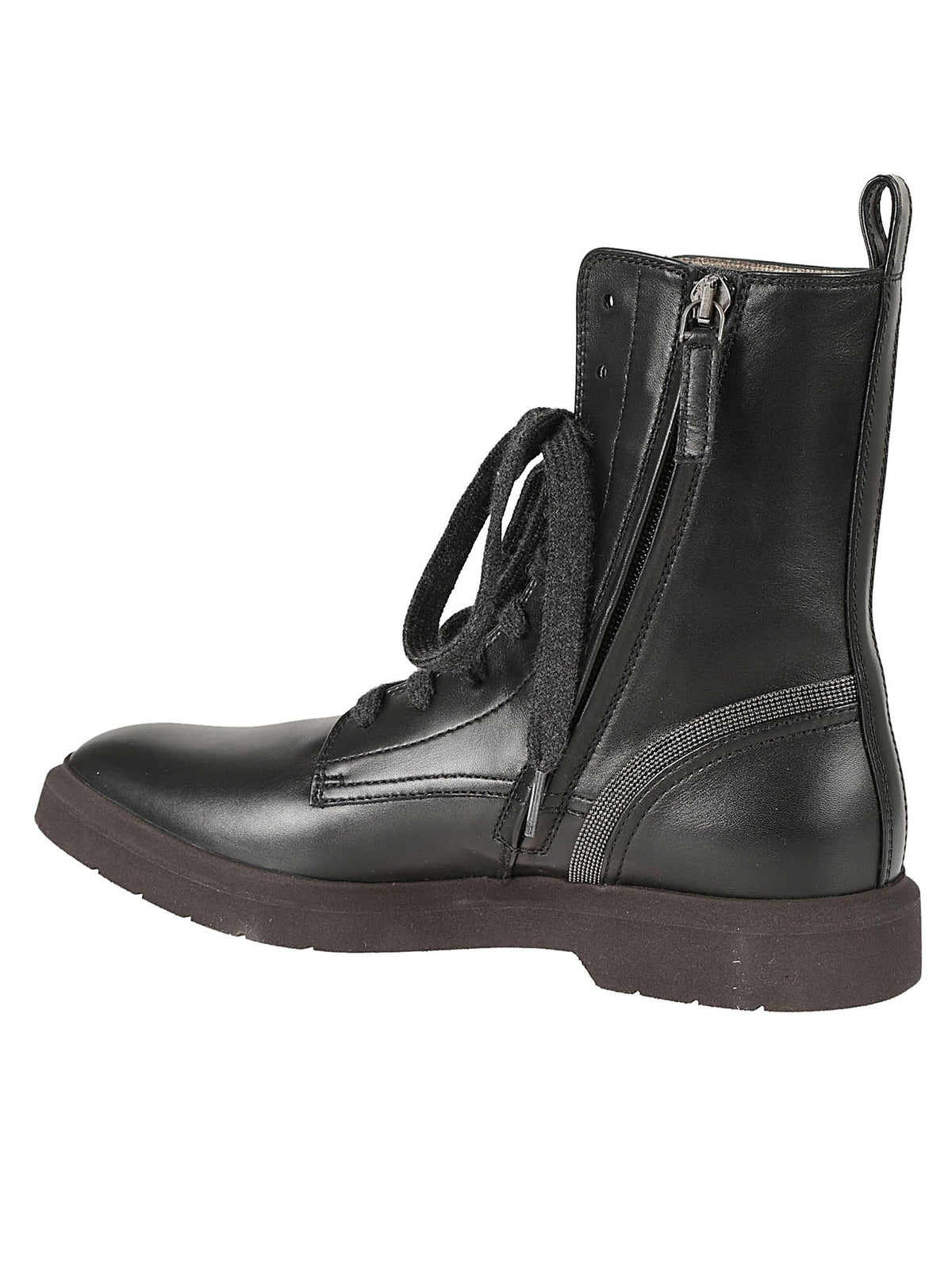 BRUNELLO CUCINELLI WOMEN'S BLACK LEATHER LACE UP ANKLE BOOTS