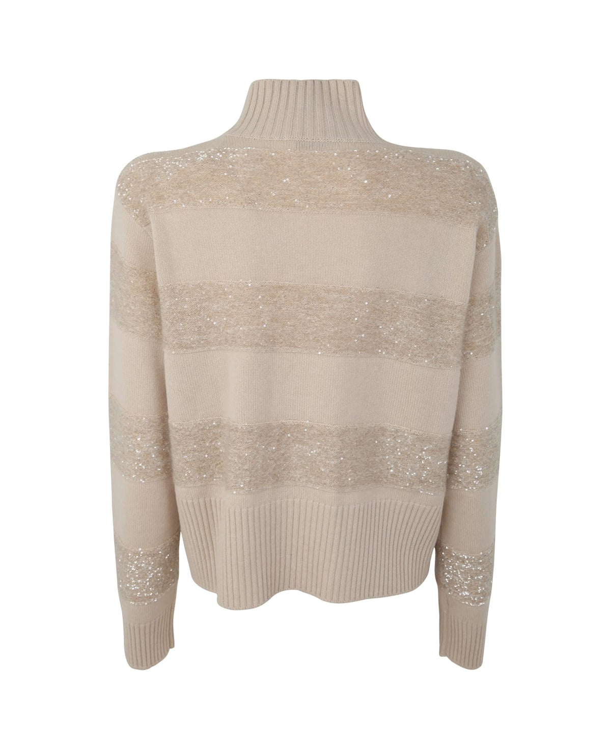 BRUNELLO CUCINELLI WOMEN'S BEIGE WOOL SILK BLEND TURTLENECK SWEATER