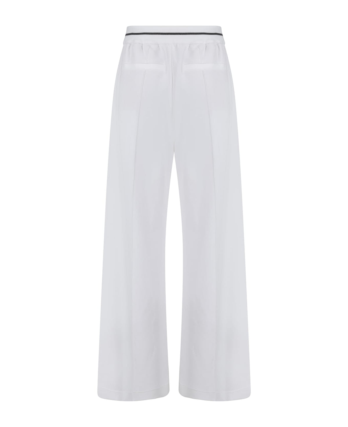 BRUNELLO CUCINELLI WOMEN'S WHITE WIDE LEG COTTON TROUSERS