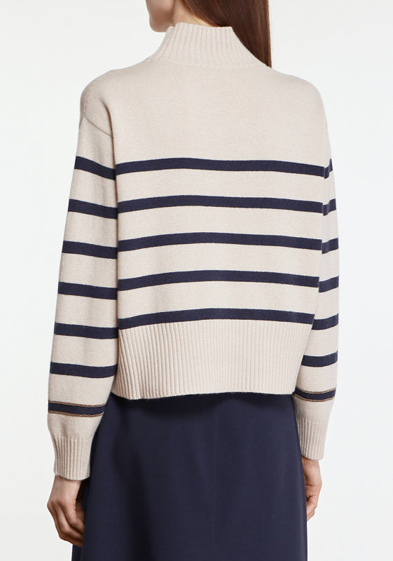 BRUNELLO CUCINELLI WOMEN'S BEIGE STRIPED WOOL SWEATER
