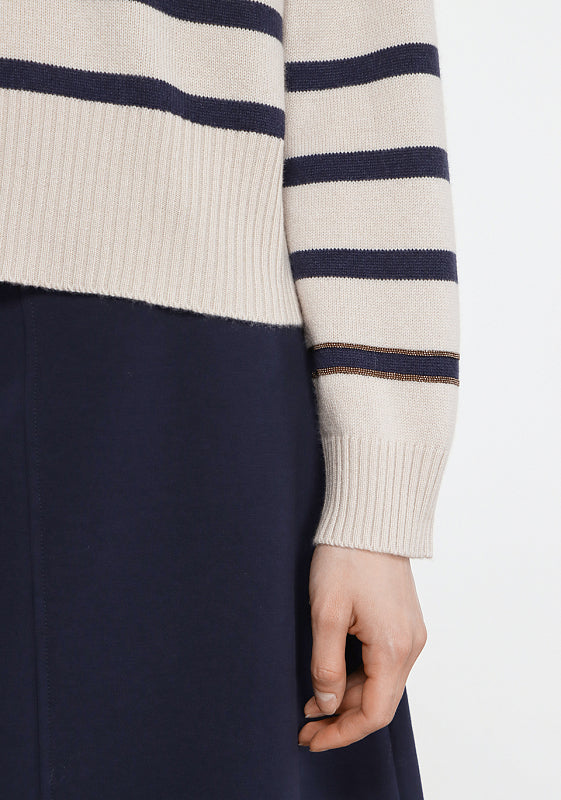 BRUNELLO CUCINELLI WOMEN'S BEIGE STRIPED WOOL SWEATER