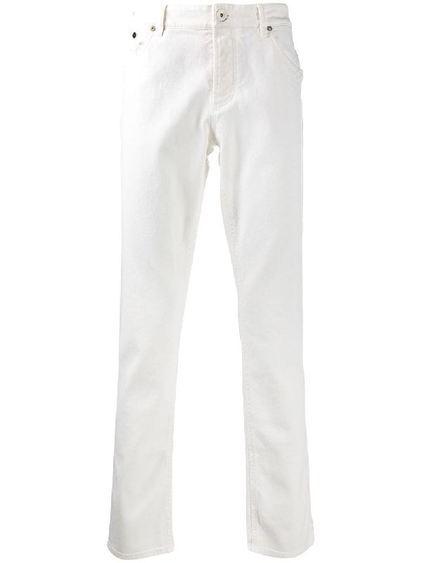 BRUNELLO CUCINELLI MEN'S WHITE STRAIGHT LEG TROUSERS