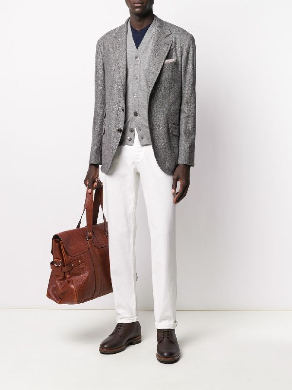BRUNELLO CUCINELLI MEN'S WHITE STRAIGHT LEG TROUSERS
