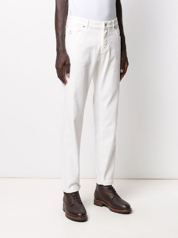 BRUNELLO CUCINELLI MEN'S WHITE STRAIGHT LEG TROUSERS