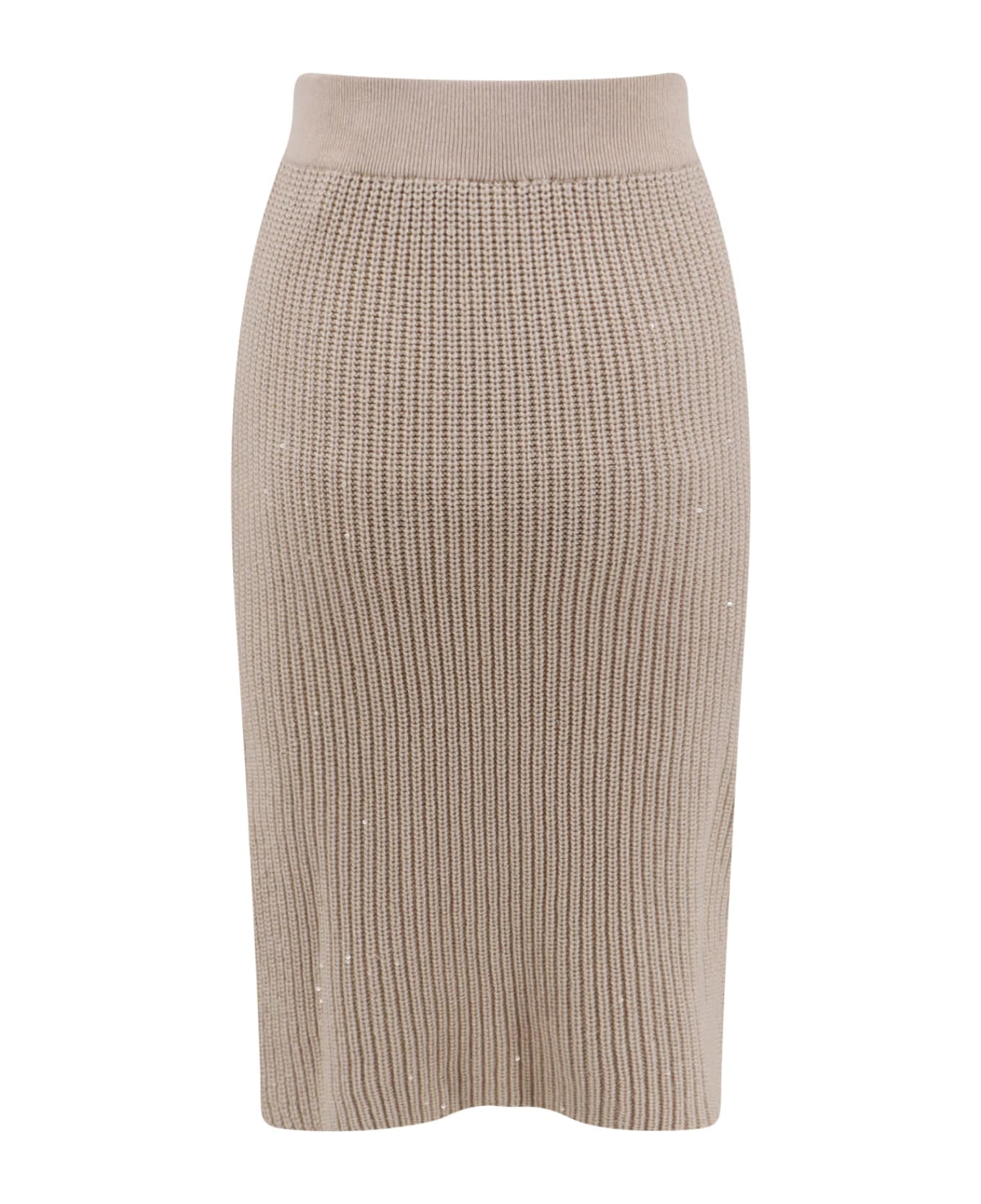 BRUNELLO CUCINELLI WOMEN'S BEIGE SILK WOOL RIBBED KNIT SKIRT