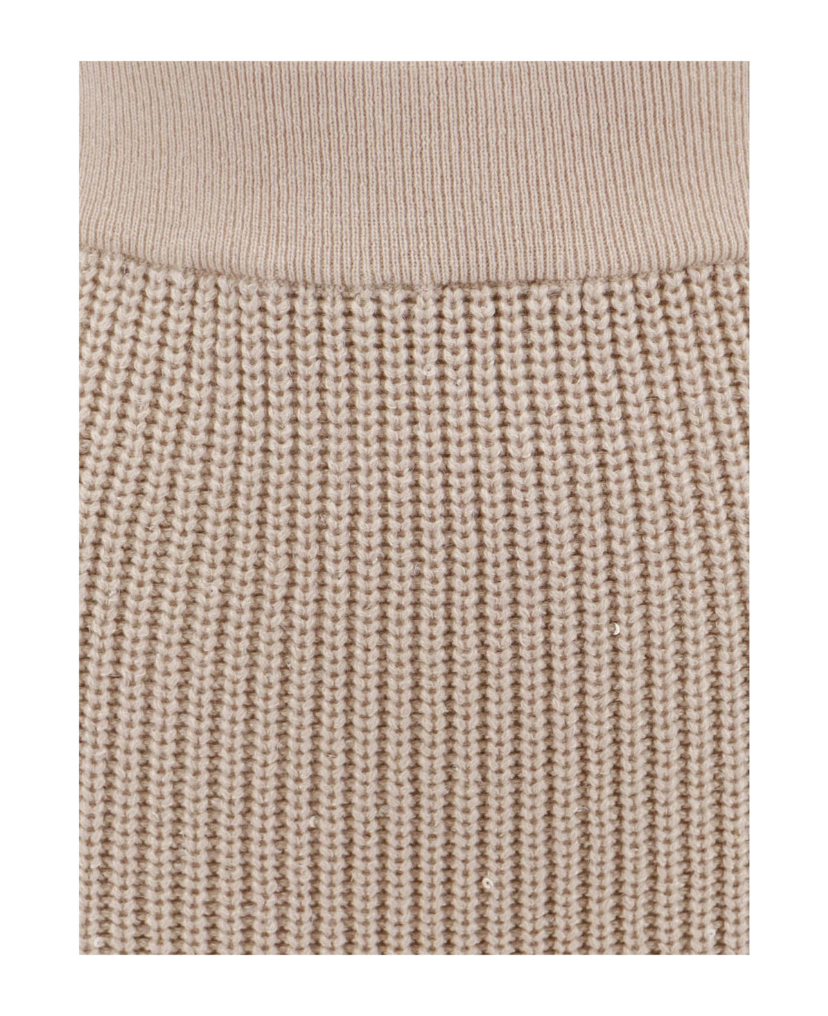 BRUNELLO CUCINELLI WOMEN'S BEIGE SILK WOOL RIBBED KNIT SKIRT