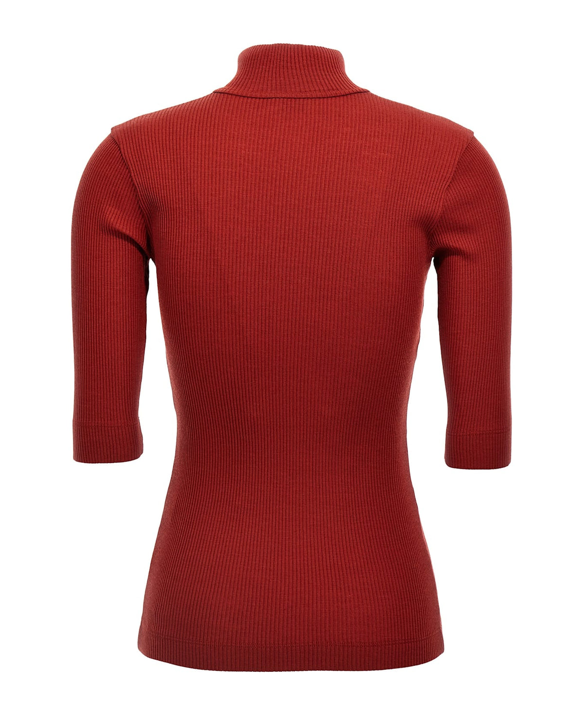 BRUNELLO CUCINELLI WOMEN'S RED RIBBED HALF ZIP WOOL SHIRT