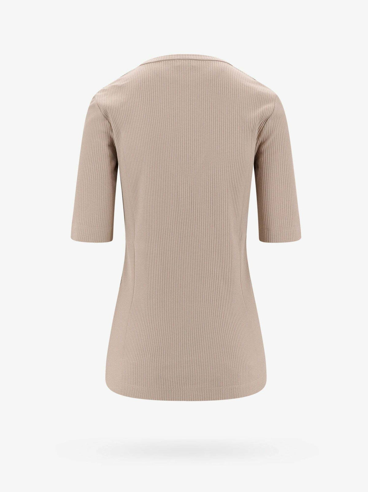 BRUNELLO CUCINELLI WOMEN'S BEIGE RIBBED V-NECK TOP