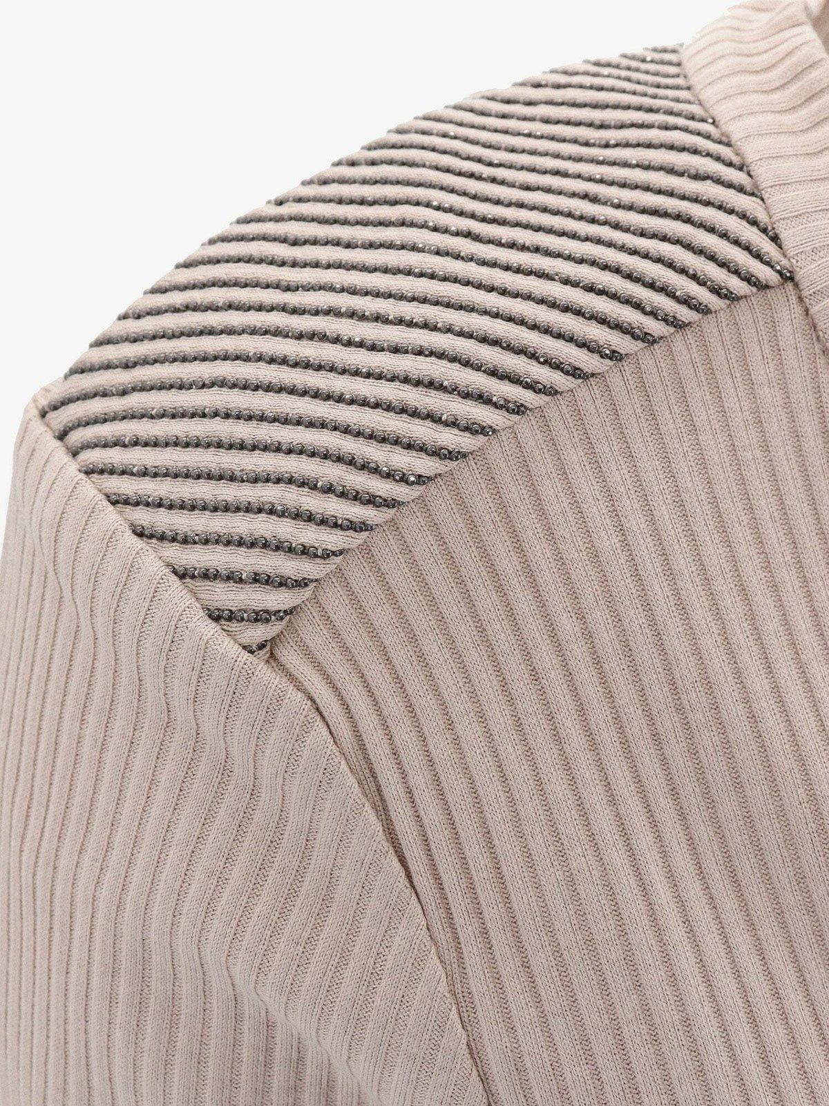 BRUNELLO CUCINELLI WOMEN'S BEIGE RIBBED V-NECK TOP