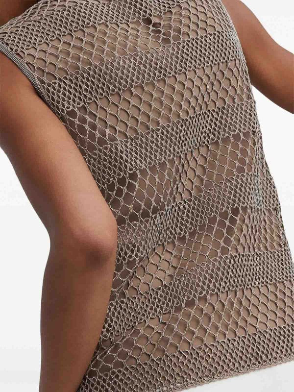 BRUNELLO CUCINELLI WOMEN'S TAUPE SILK MESH SHIRT