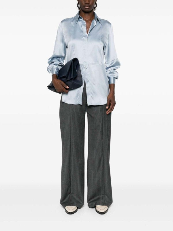 BRUNELLO CUCINELLI WOMEN'S SILK SATIN LIGHT BLUE SHIRT