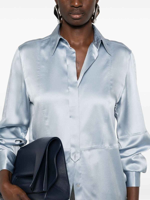 BRUNELLO CUCINELLI WOMEN'S SILK SATIN LIGHT BLUE SHIRT